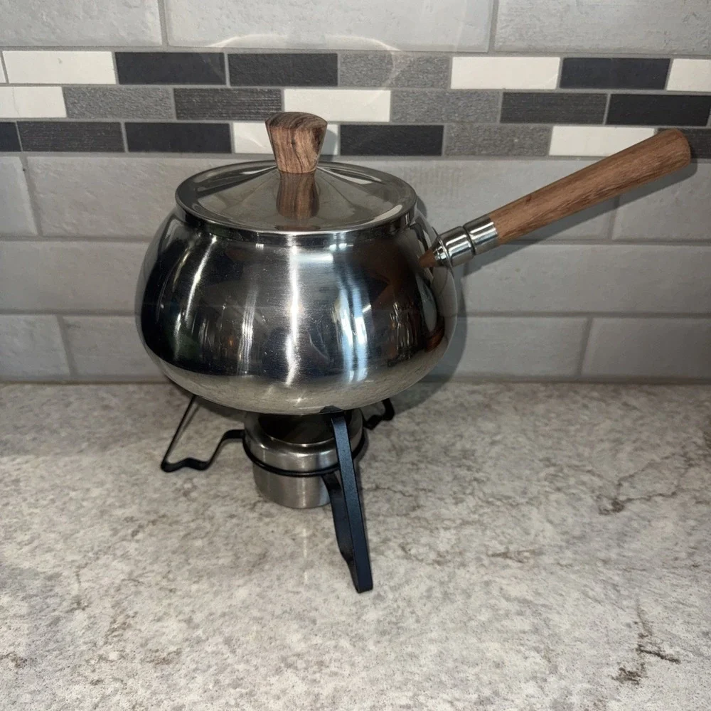 Vintage Gourmet International Stainless Steel Fondue Set Forks Cookbook Stand